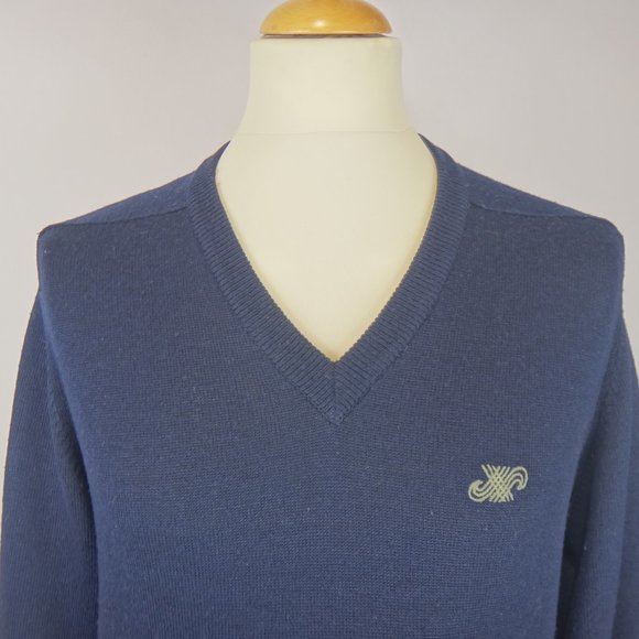 JAEGER SPORTSMAN Jumper Sweater Pullover Mens Medium Navy Vintage Classic - Picture 2 of 7